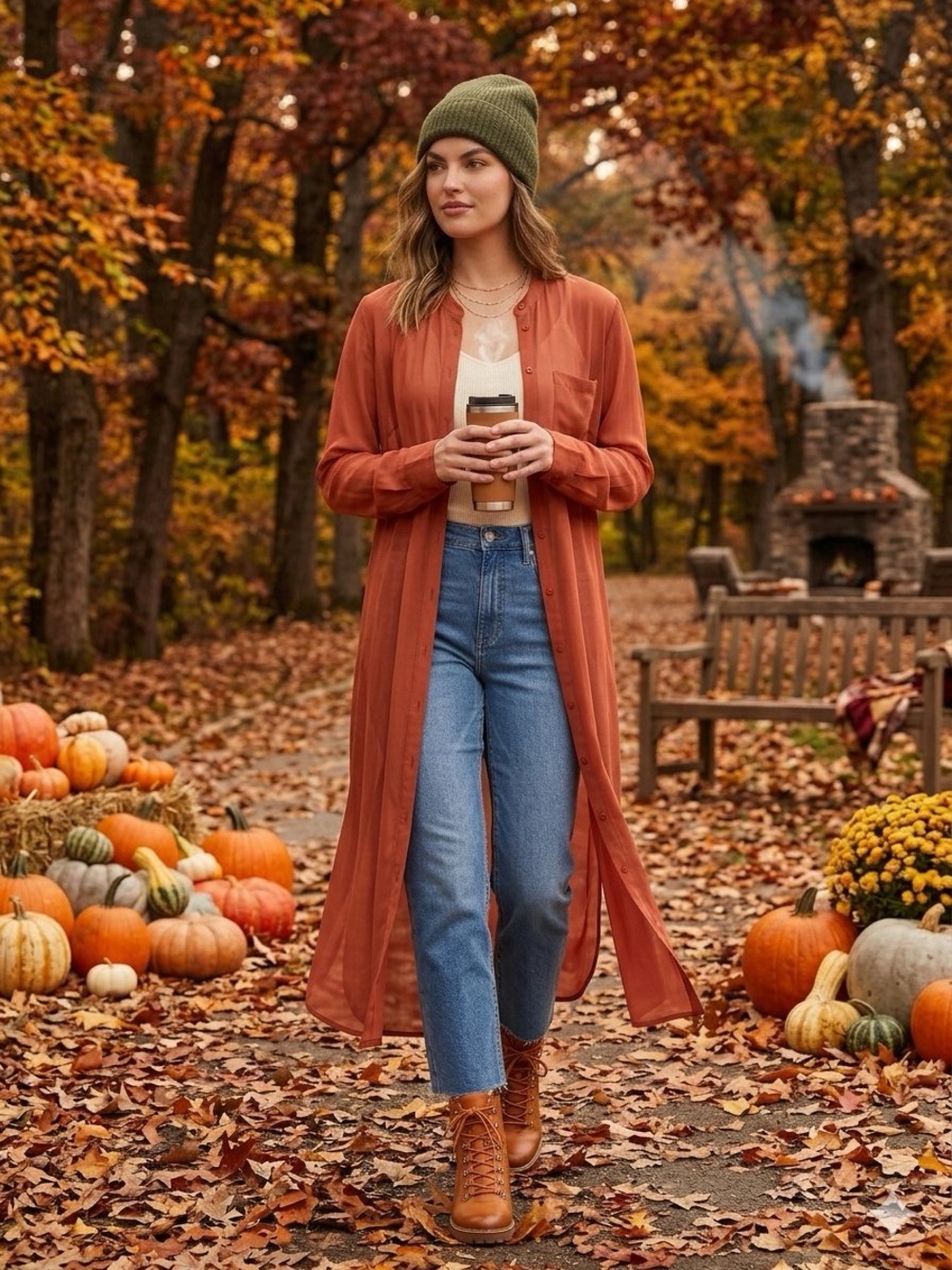 NWT Guess Button-Front Duster Shirt in Rust